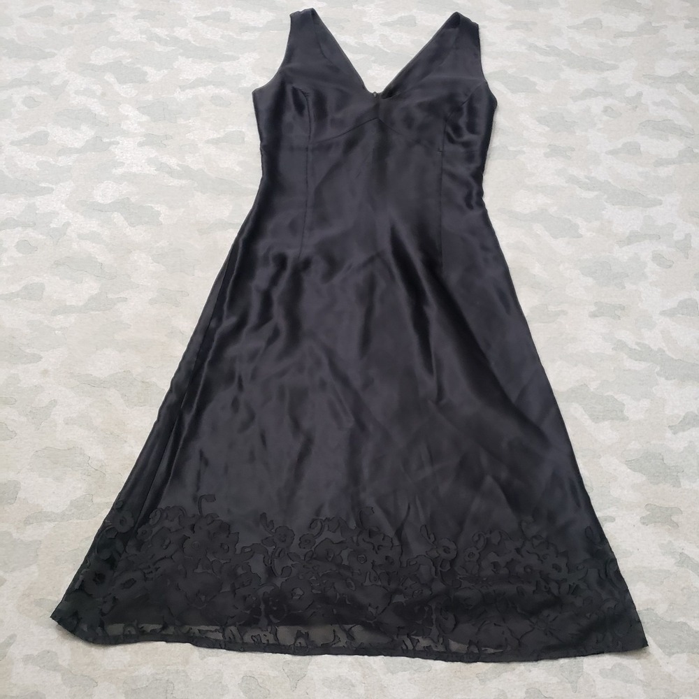 Sisley Satin Slip Dress Womens Small Black Y2k Bottom Lace Goth Coquette
